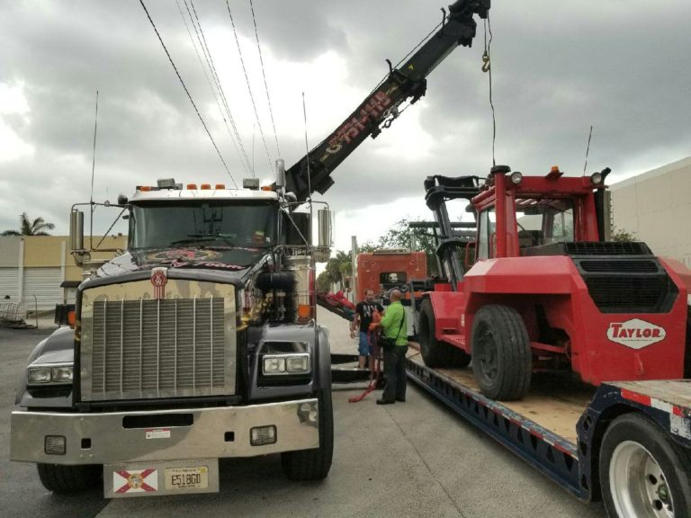 Loading Forklift on a Step Deck Trailer