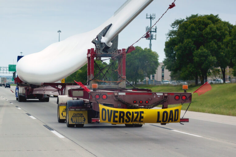 Transporting a wind turbine blade on the highway.