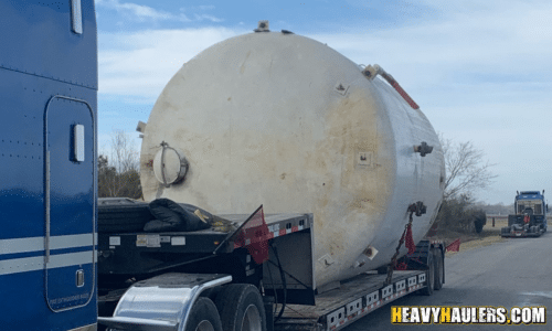 Transporting a Metal Tank on a trailer.